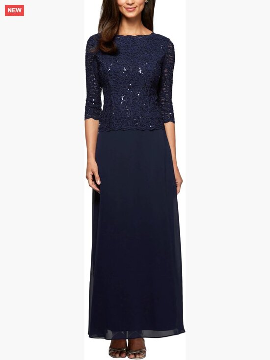 Dresses & Skirts - Long 3/4 Sleeve Lace Bodice Chiffon Gown Mother of the Bride Dress